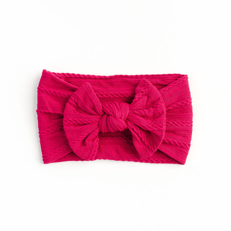Cable Bow Headband - Magenta for baby, newborn and infant. Cute and beautiful. One size fit all