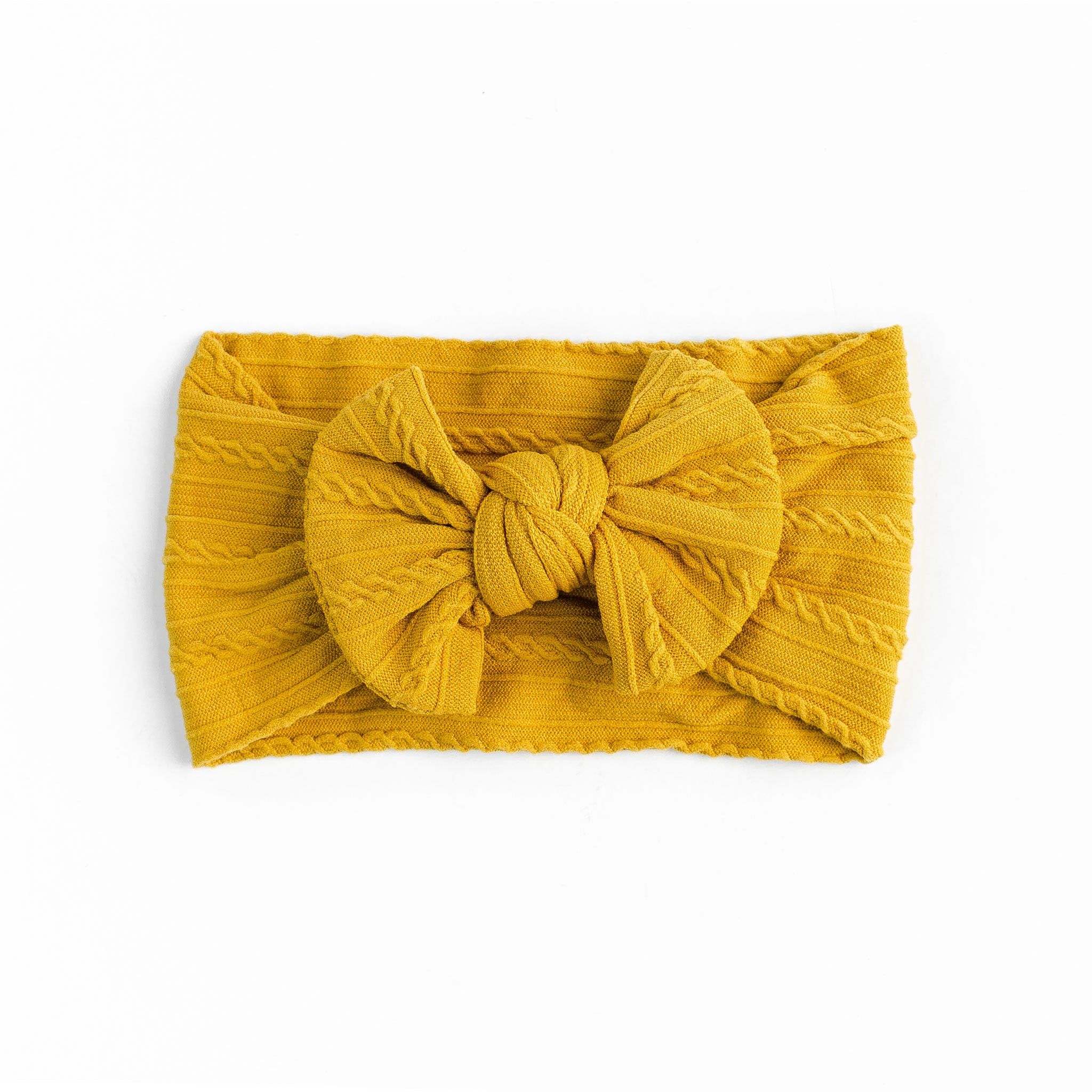 Cable Bow Headband - Mustard for baby, newborn and infant. Cute and beautiful. One size fit all