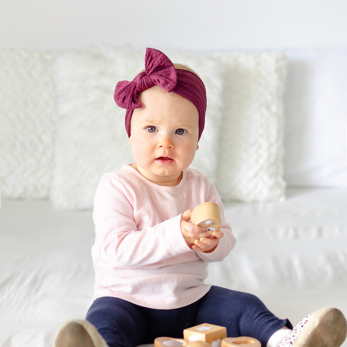 Cable Bow Headband - Burgundy for baby, newborn and infant. Cute and beautiful. One size fit all