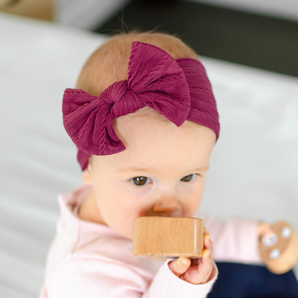 Cable Bow Headband - Burgundy for baby, newborn and infant. Cute and beautiful. One size fit all