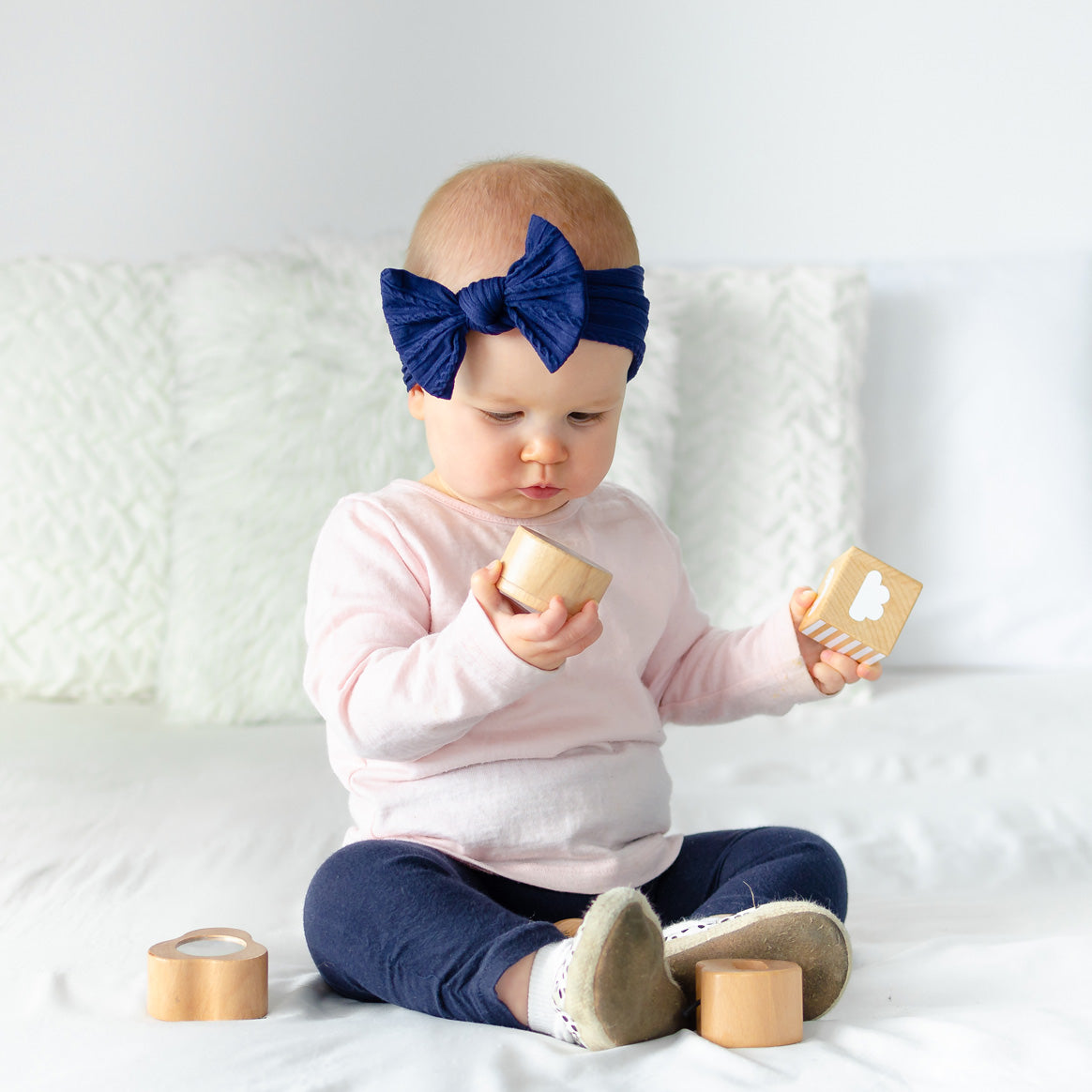 Cable Bow Headband - Navy for baby, newborn and infant. Cute and beautiful. One size fit all