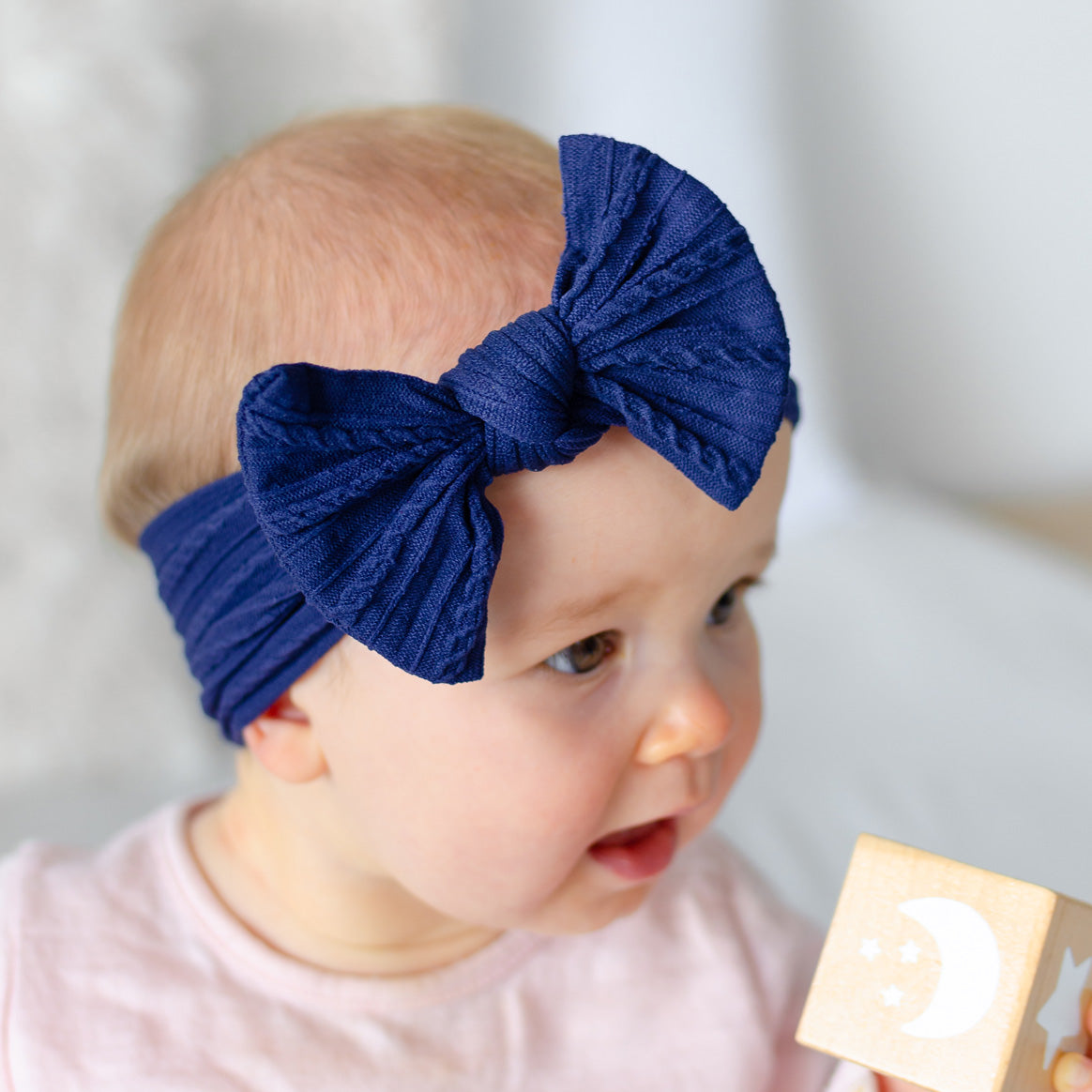 Cable Bow Headband - Navy for baby, newborn and infant. Cute and beautiful. One size fit all