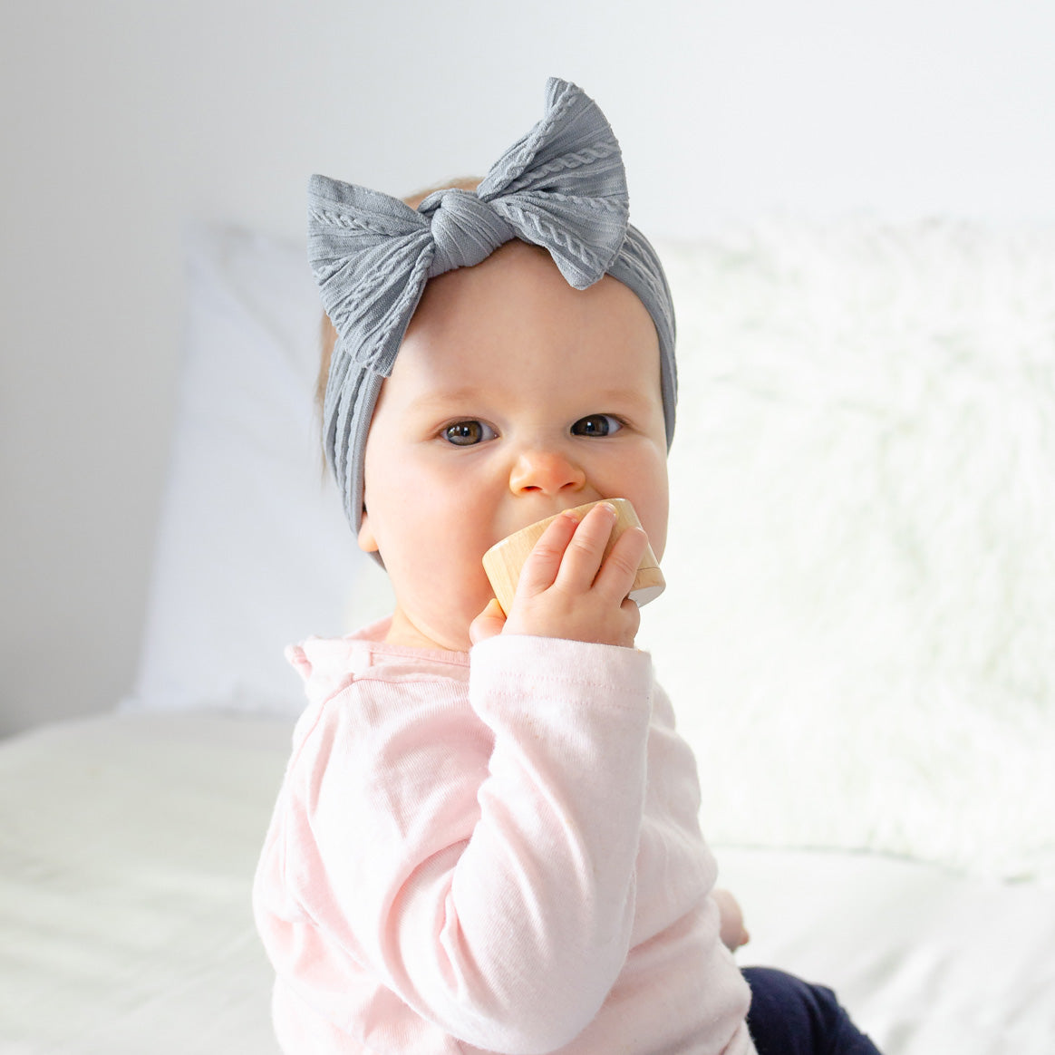 Cable Bow Headband - Grey for baby, newborn and infant. Cute and beautiful. One size fit all