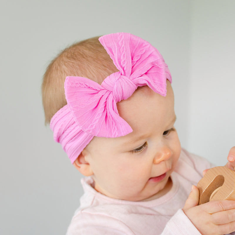 Cable Bow Headband - Bubble gum for girls baby and toddlers. Cute, pretty and beautiful accessories 