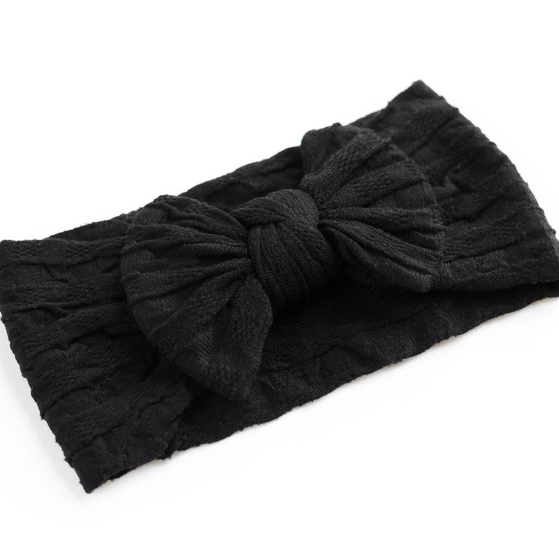Waffle Bow Headband - Black for baby, newborn and infant. Cute and beautiful. One size fit all
