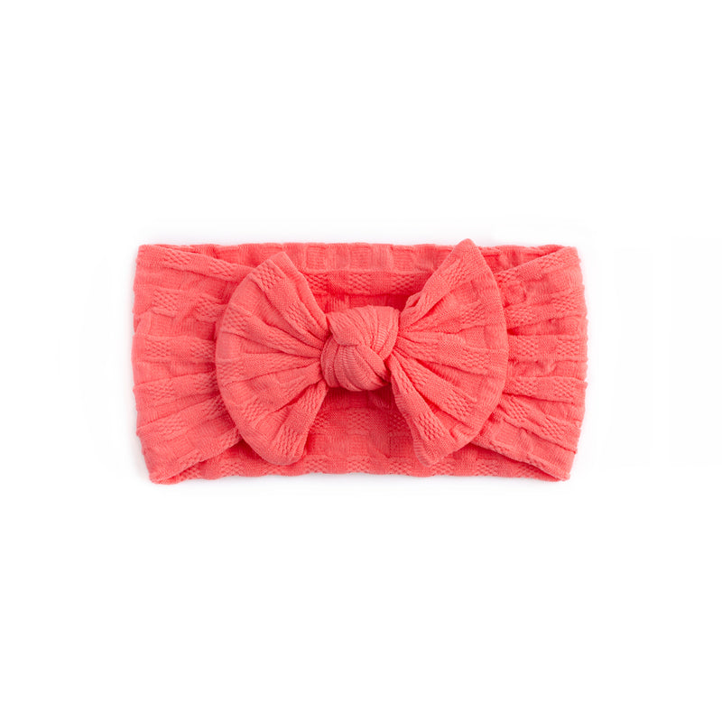 Waffle Bow Headband - Coral for baby, newborn and infant. Cute and beautiful. One size fit all
