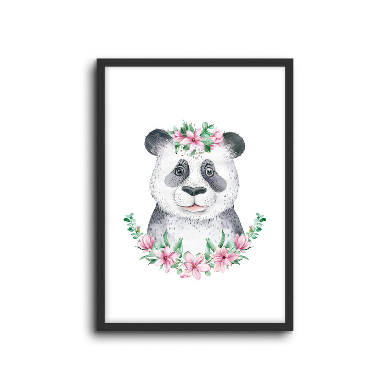 Panda - Floral Wall Print Baby Kids Room Nursery Art 