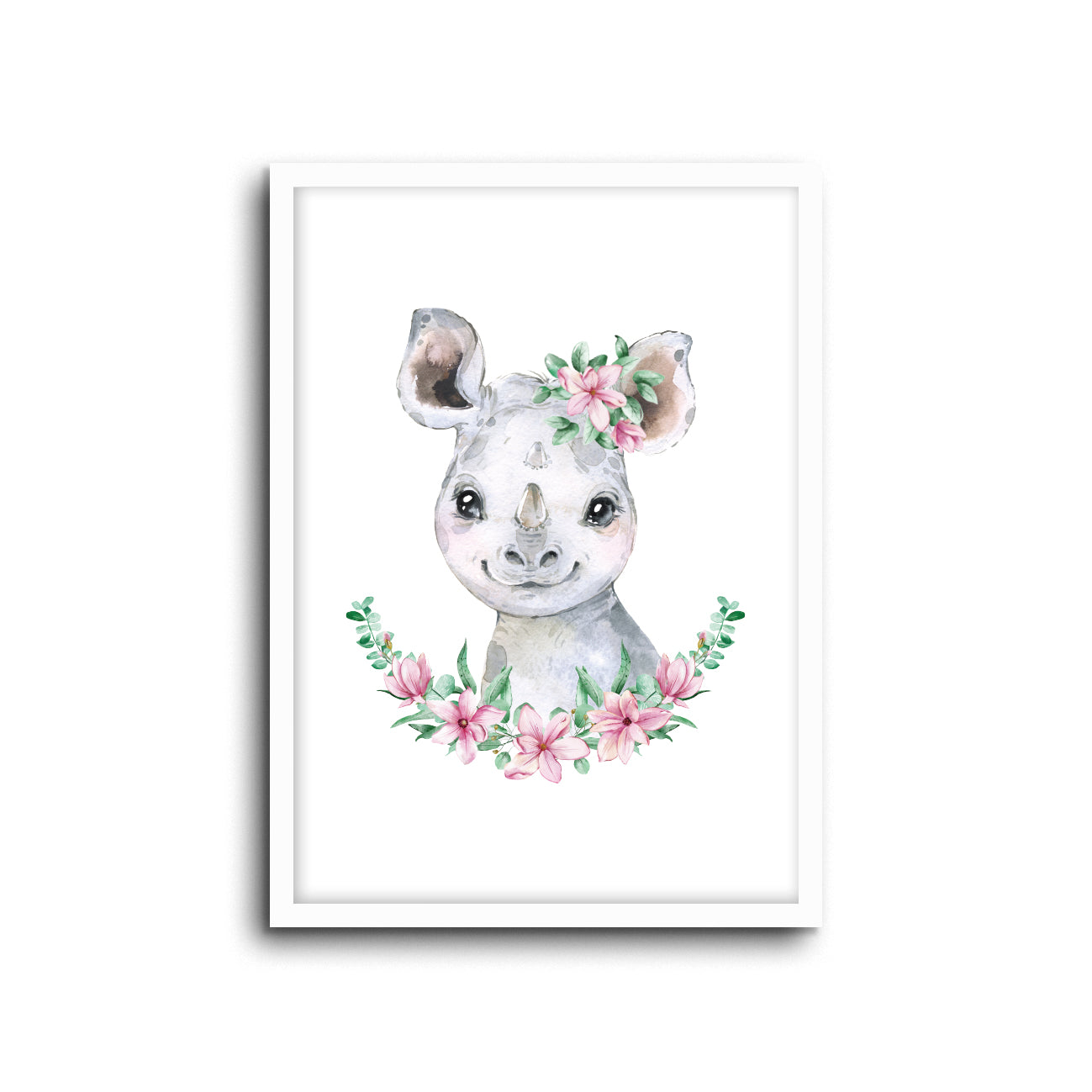 Rhino Floral Wall Print Baby Kids Room Nursery Art 