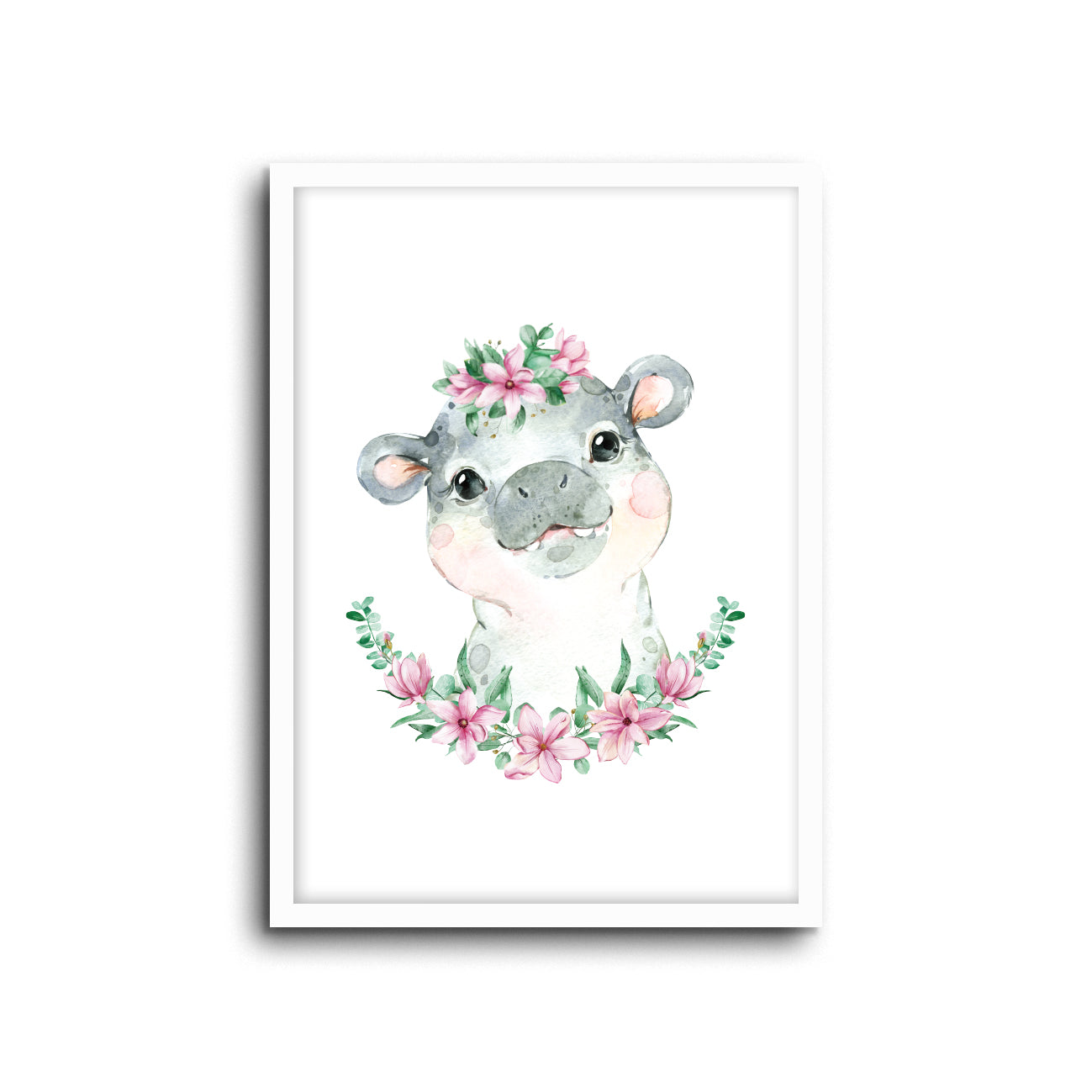 Hippo Floral Wall Print Baby Kids Room Nursery Art 