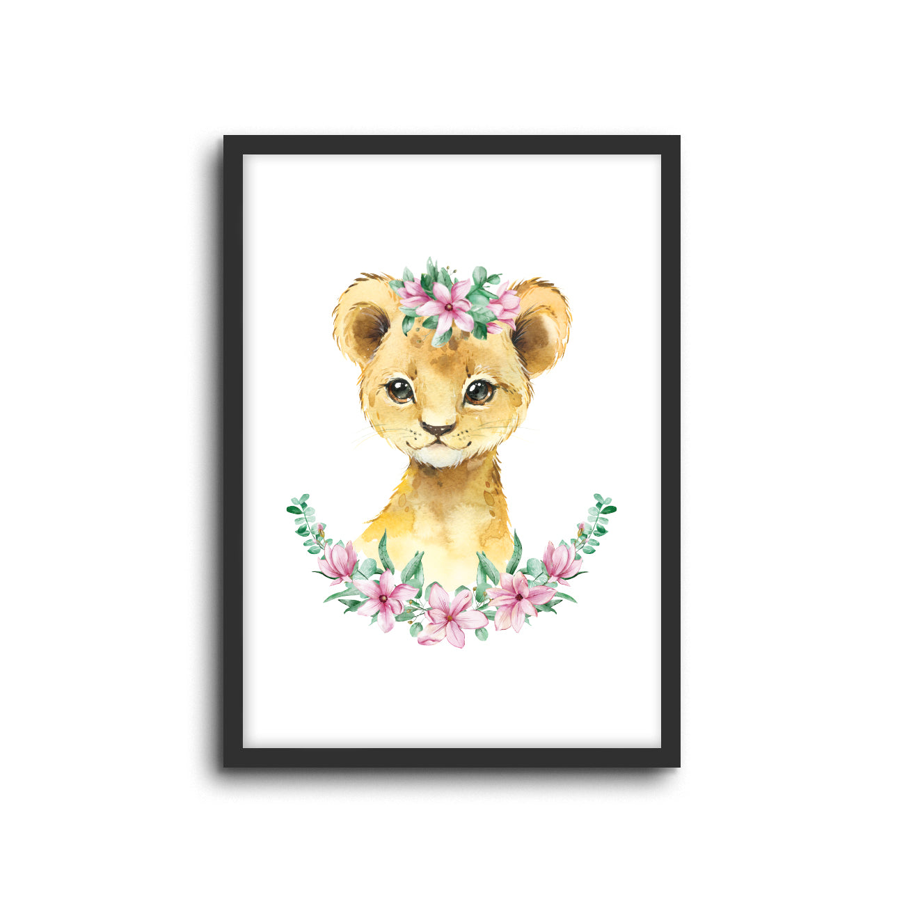 Lion - Floral Wall Print Baby Kids Room Nursery Art 