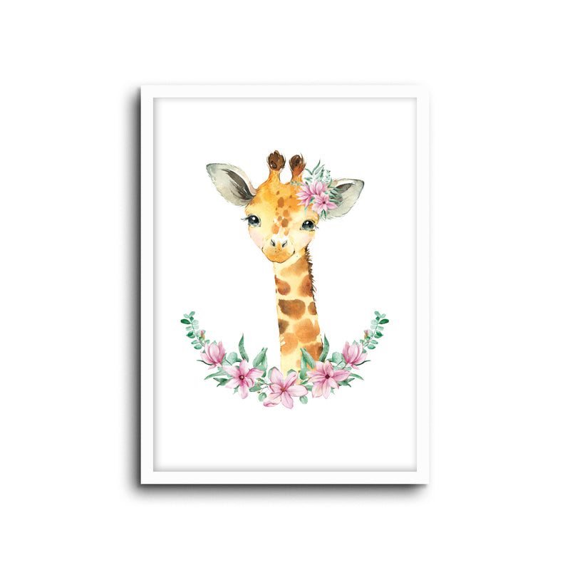 Giraffe - Floral Wall Print Baby Kids Room Nursery Art 