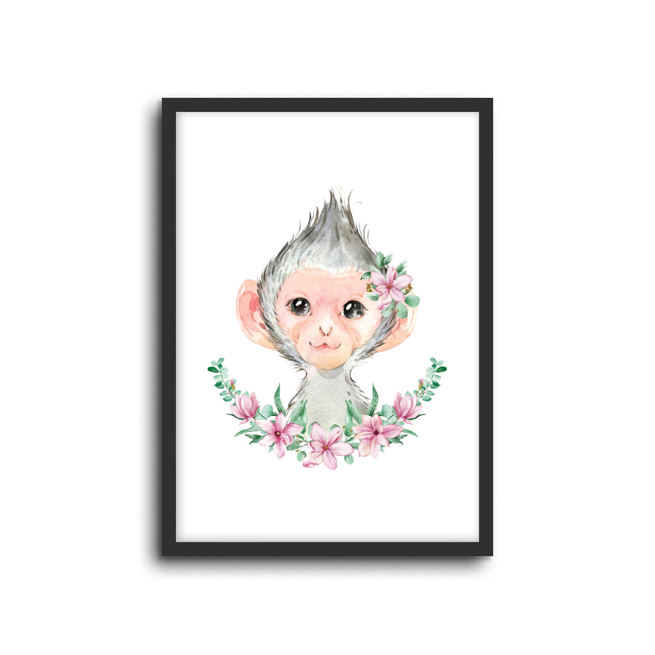 Monkey Floral Wall Print Baby Kids Room Nursery Art 