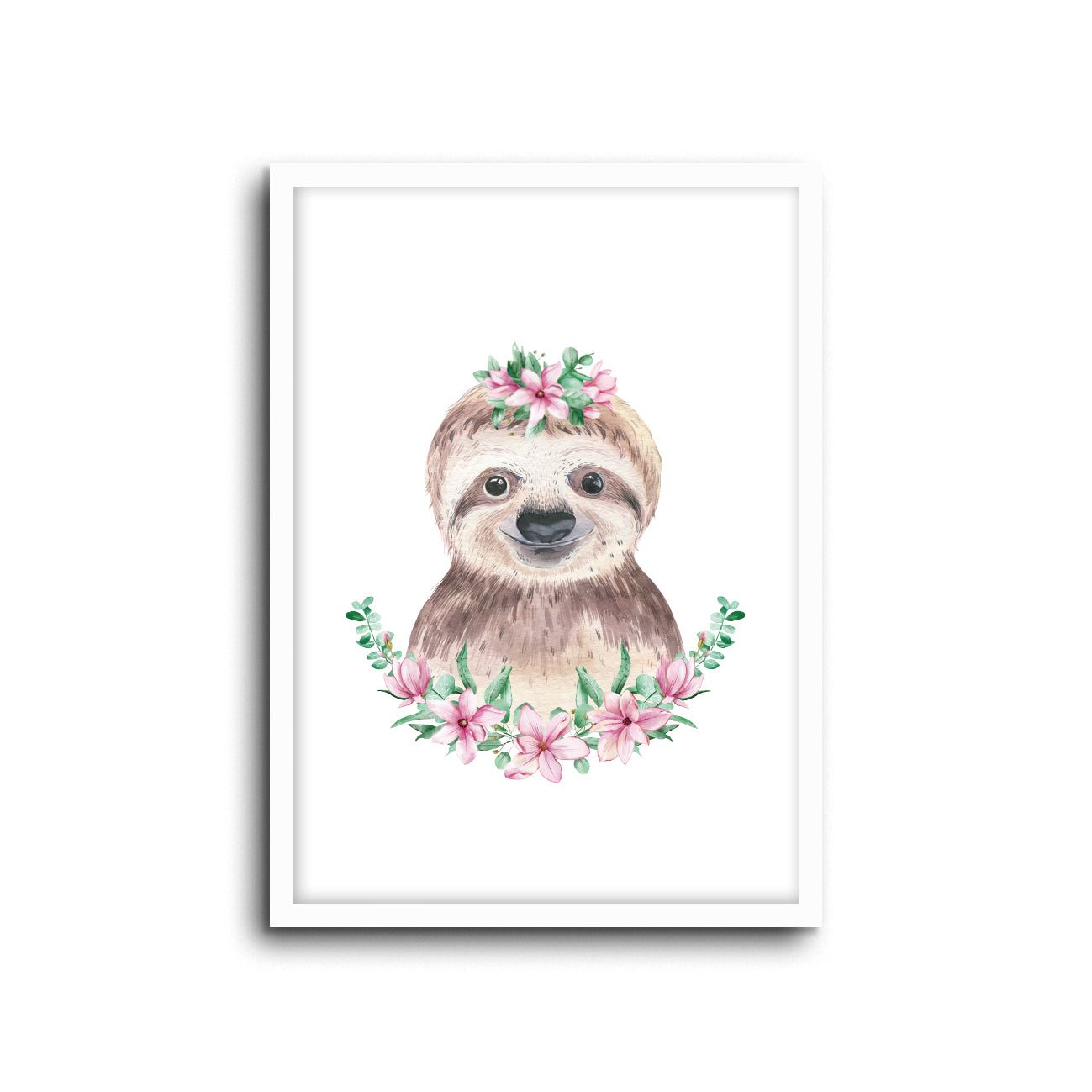 Sloth - Floral Wall Print Baby Girl Kids Room Nursery Art Playroom