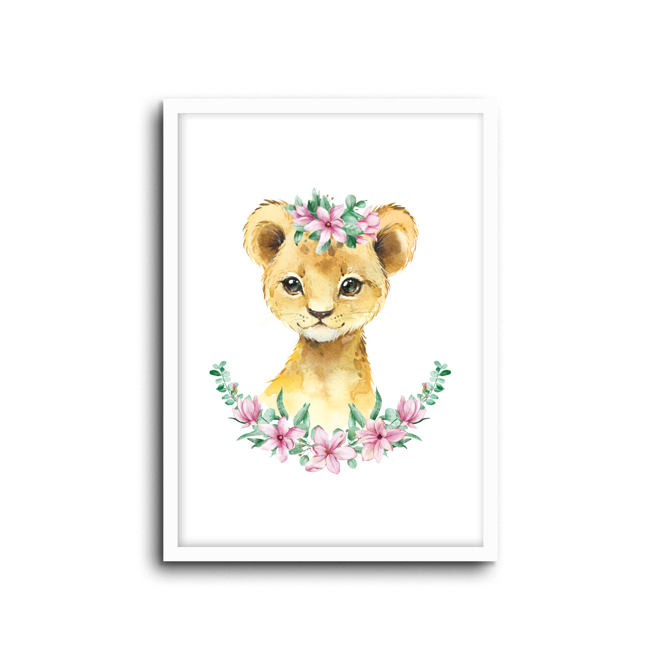 Lion - Floral Wall Print Baby Kids Room Nursery Art 