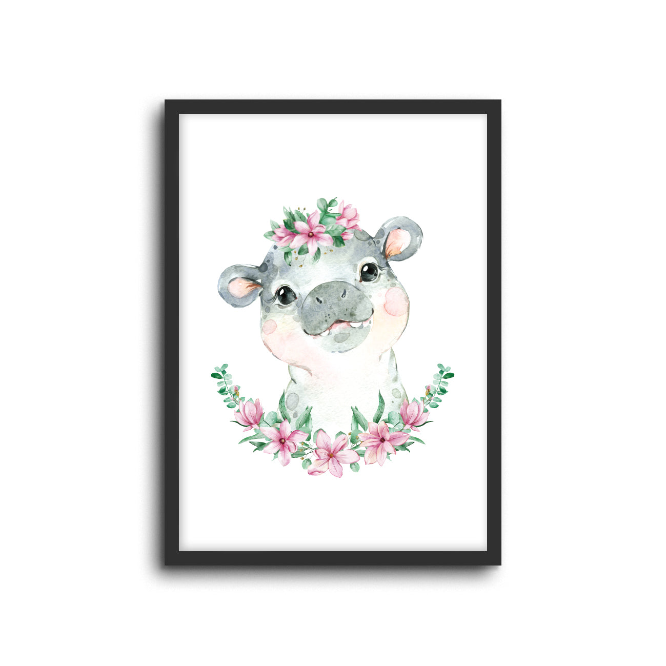 Hippo Floral Wall Print Baby Kids Room Nursery Art 