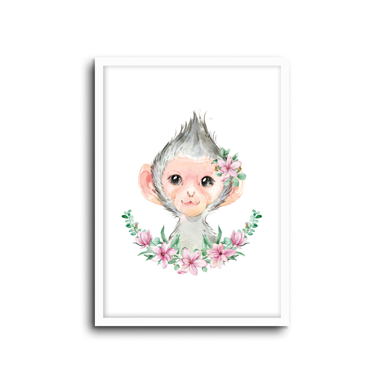 Monkey Floral Wall Print Baby Kids Room Nursery Art 