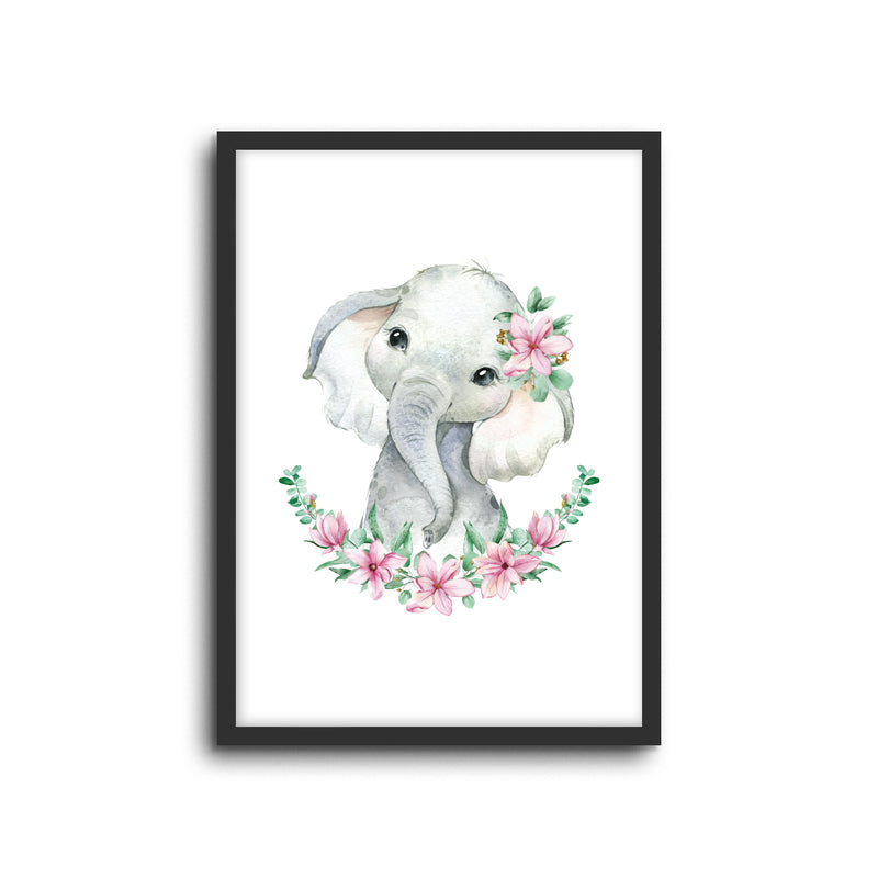 Elephant Floral Wall Print Baby Kids Room Nursery Art 