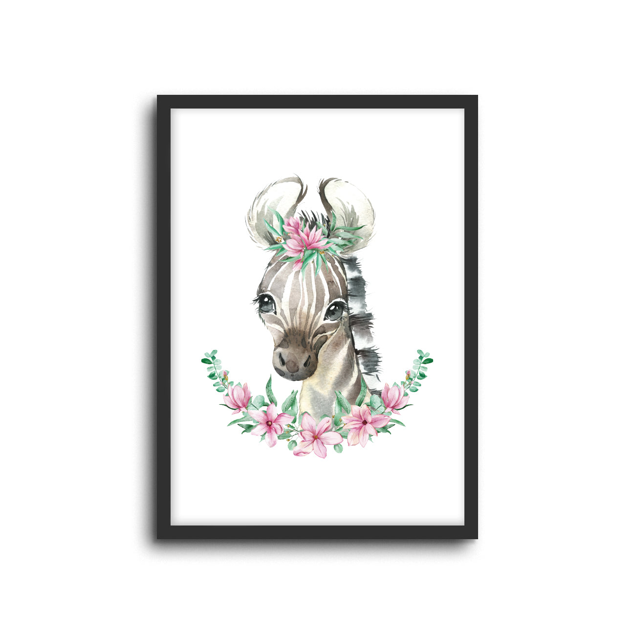 Zebra - Floral Wall Print Baby Kids Room Nursery Art 