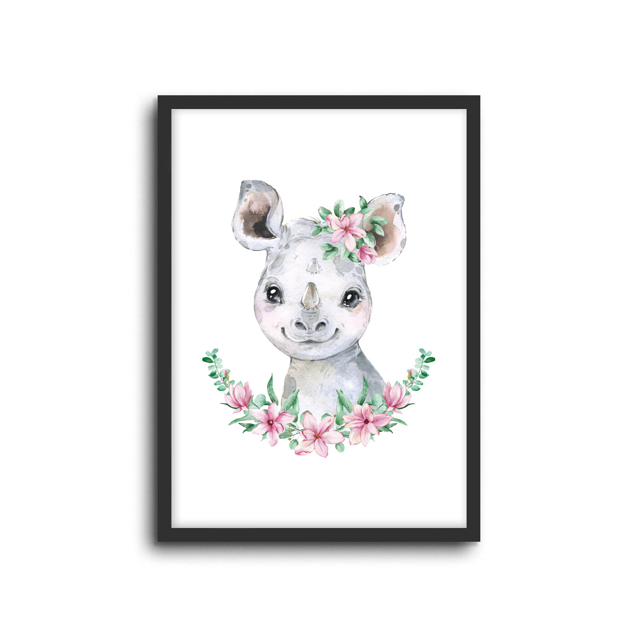 Rhino Floral Wall Print Baby Kids Room Nursery Art 