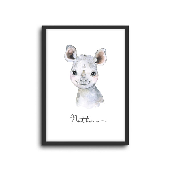 Rhino Wall Print Baby Kids Room Nursery Art Custom Name
