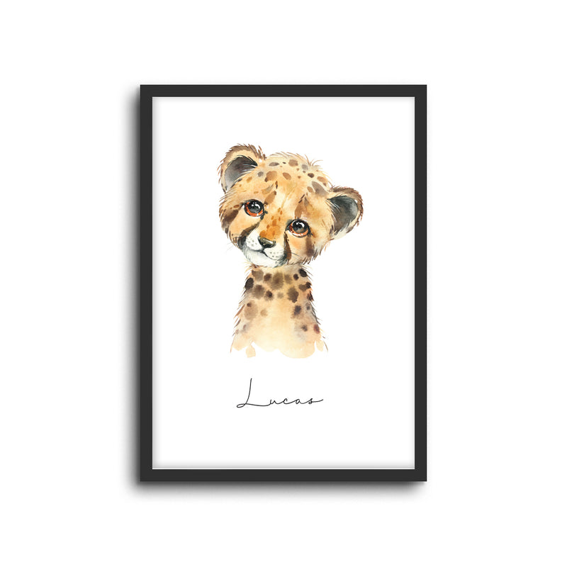 Cheetah Wall Print Baby Kids Room Nursery Art Custom Name