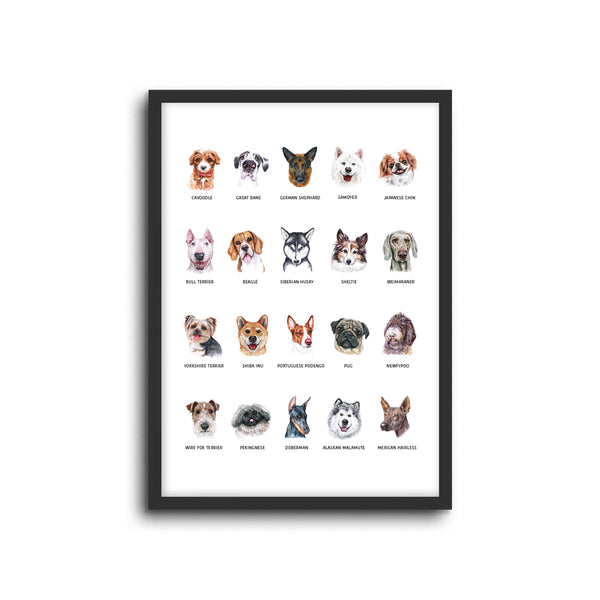 Nursery Decor Wall Art Print -Dogs - Kids bedroom baby room nursery playroom home decor and for lounge cute and educational  for dog lovers