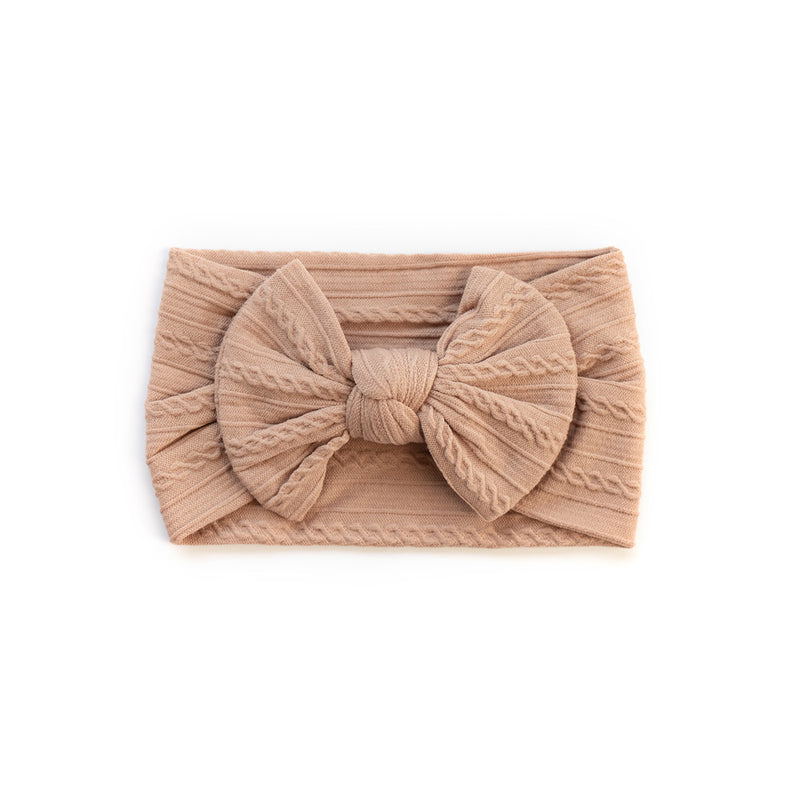 Cable Bow Headband - Dusty Peach for baby, newborn and infant. Cute and beautiful. One size fit all