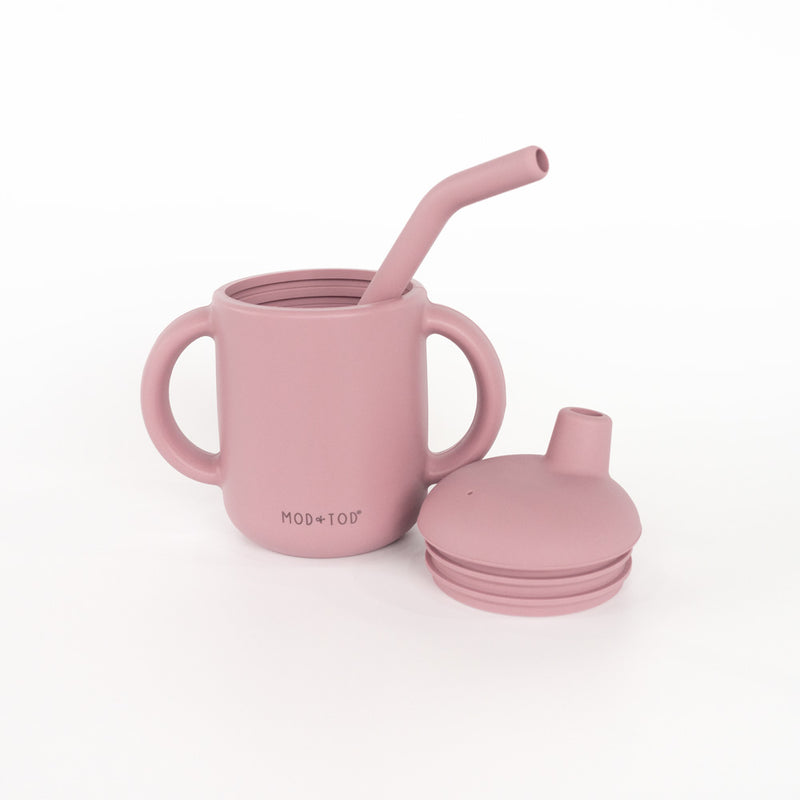 Mod and Tod Silicone Learner Cup With Handles Sippy Cup Trainer Cup First Cup For Baby and Toddler | Dusty Pink