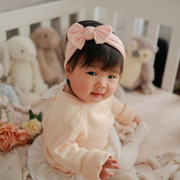 Cable Bow Headband - Peach for girls baby and toddlers. Cute, pretty and beautiful accessories 