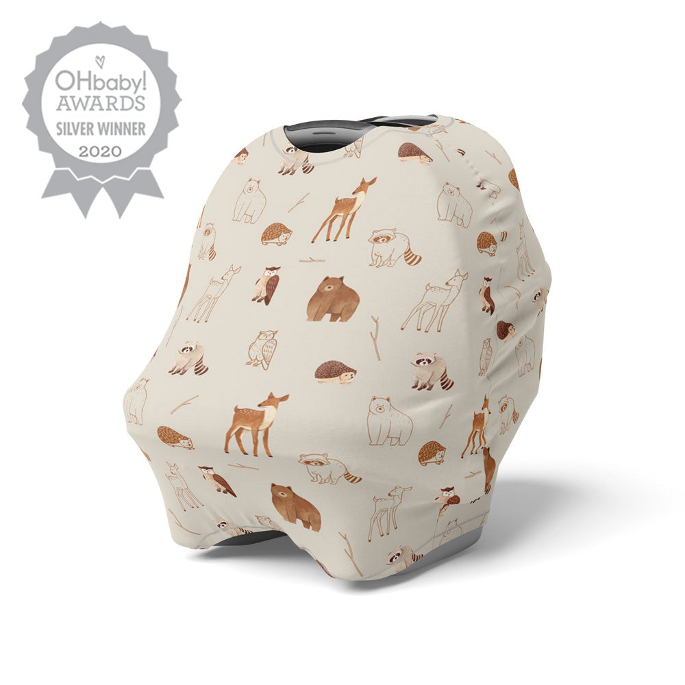 5 in 1 Multi Use Cover - Woodland Animals - Capsule Cover, Highchair Cover, Shopping Trolley Cover, Breastfeeding Cover, Nursing Scarf