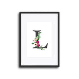 Floral Initials Letters Wall Print Nursery Decor