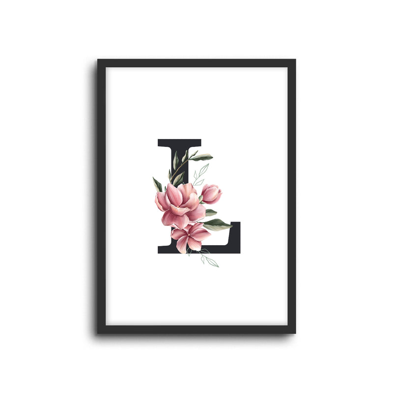 Magnolia Initials Letters Alphabet Wall Print Nursery Kids Room Decor