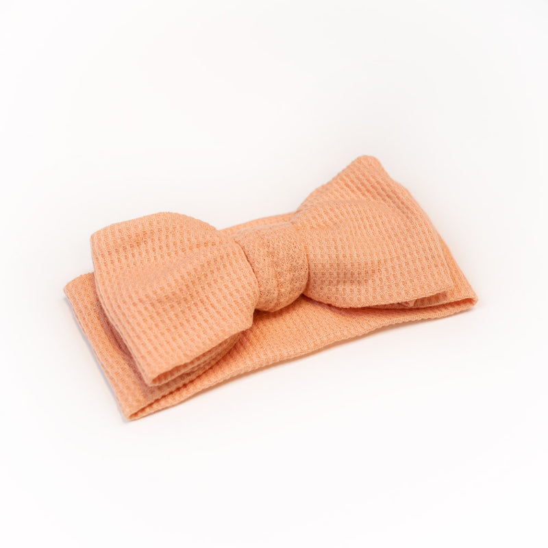 Big Waffle Bow Headband - Melon for baby, newborn and infant. Cute and beautiful. One size fit all