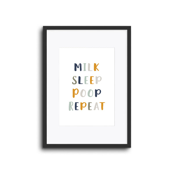 Nursery Decor Wall Art Print - Milk Sleep Poop Repeat - Kids bedroom baby room playroom home decor and for lounge