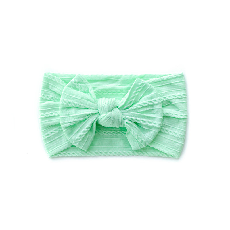 Cable Bow Headband - Mint for baby, newborn and infant. Cute and beautiful. One size fit all