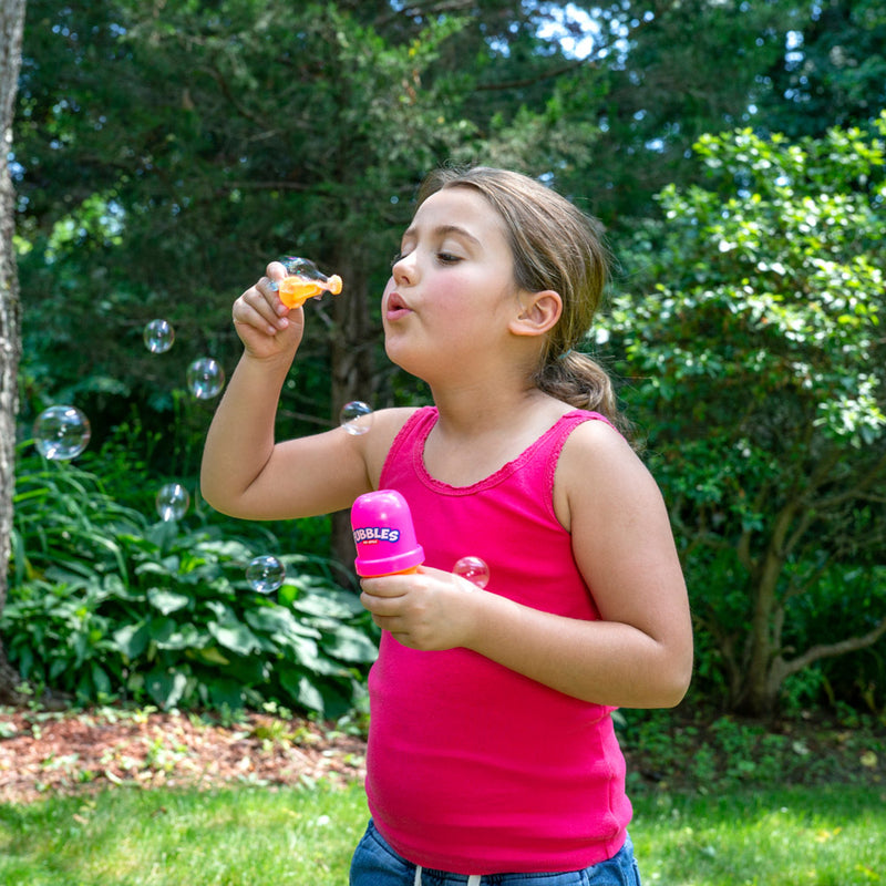 Fubbles No-Spill Bubble Tumbler lets kids have more bubble fun without the mess.  Designed to prevent accidental bubble spills during active play, the Fubbles No-Spill Bubble Tumbler lets kids blow bubbles without spilling the solution.