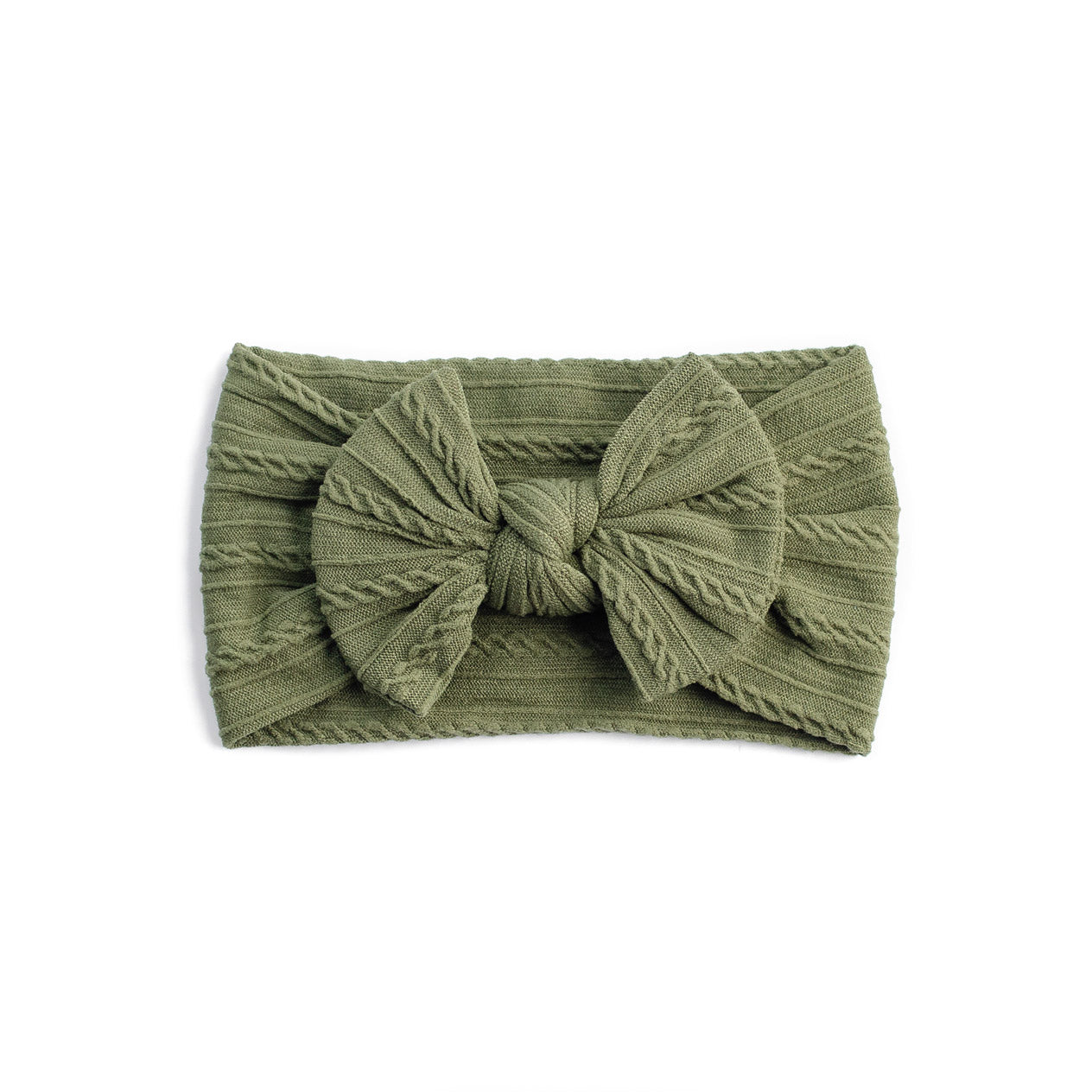 Cable Bow Headband - Olive for baby, newborn and infant. Cute and beautiful. One size fit all