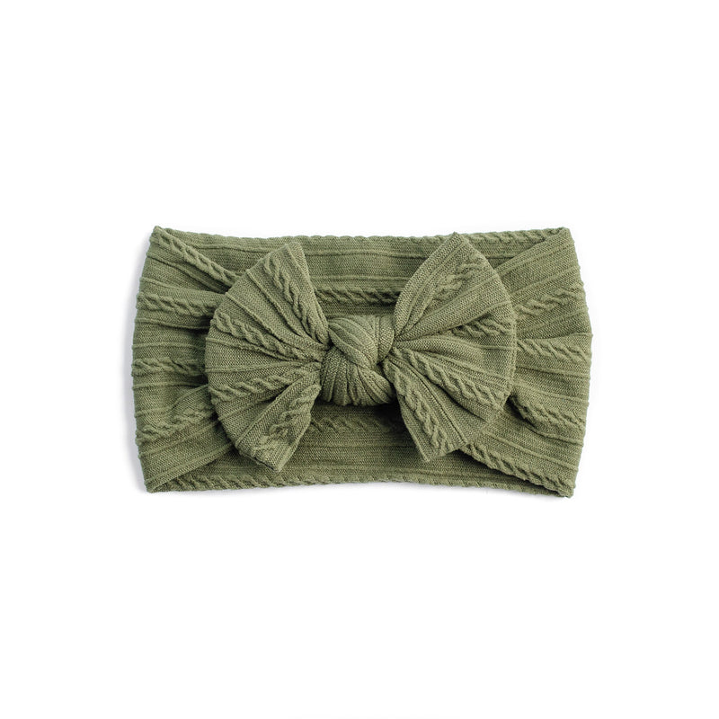 Cable Bow Headband - Olive for baby, newborn and infant. Cute and beautiful. One size fit all