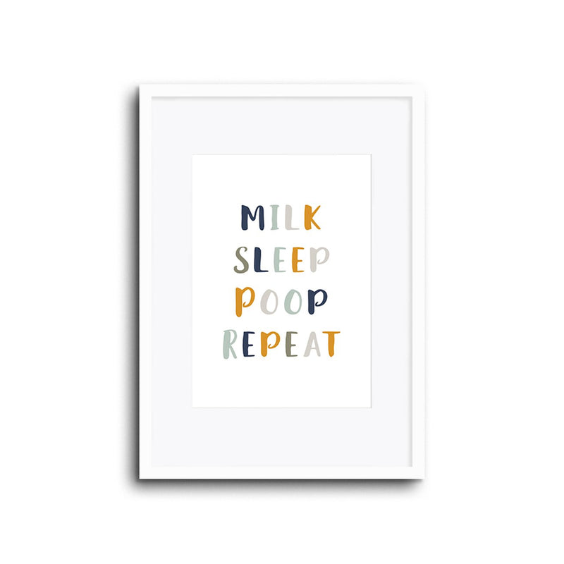 Nursery Decor Wall Art Print - Milk Sleep Poop Repeat - Kids bedroom baby room playroom home decor and for lounge