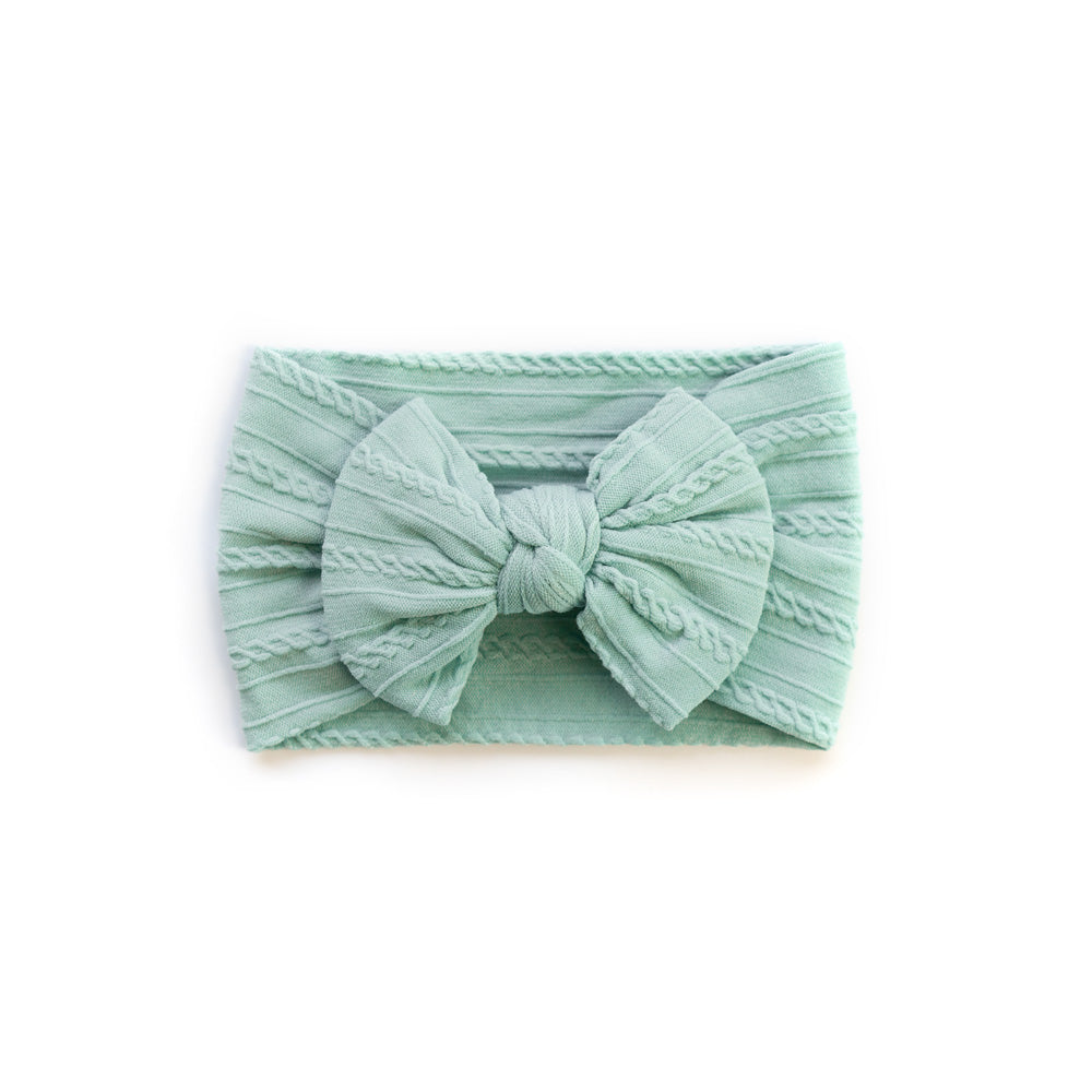 Cable Bow Headband - Sea Foam for baby, newborn and infant. Cute and beautiful. One size fit all