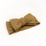 Big Waffle Bow Headband - Tan for baby, newborn and infant. Cute and beautiful. One size fit all