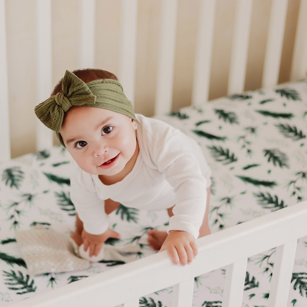 Cable Bow Headband - Olive for baby, newborn and infant. Cute and beautiful. One size fit all