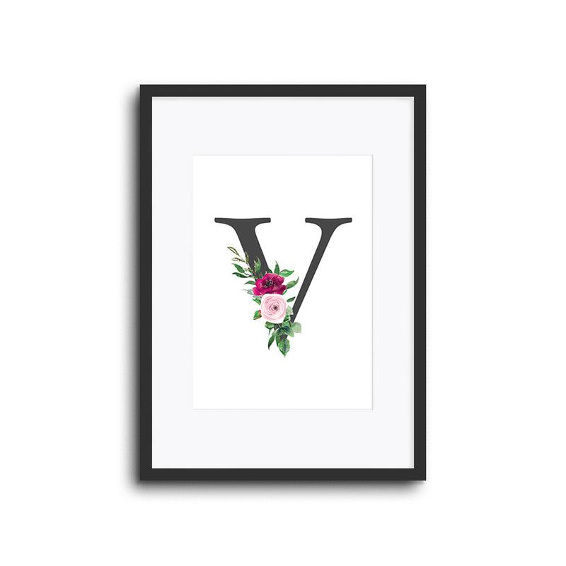 Floral Initials Letters Wall Print Nursery Decor