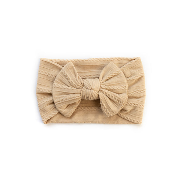 Cable Bow Headband - Wheat for baby, newborn and infant. Cute and beautiful. One size fit all