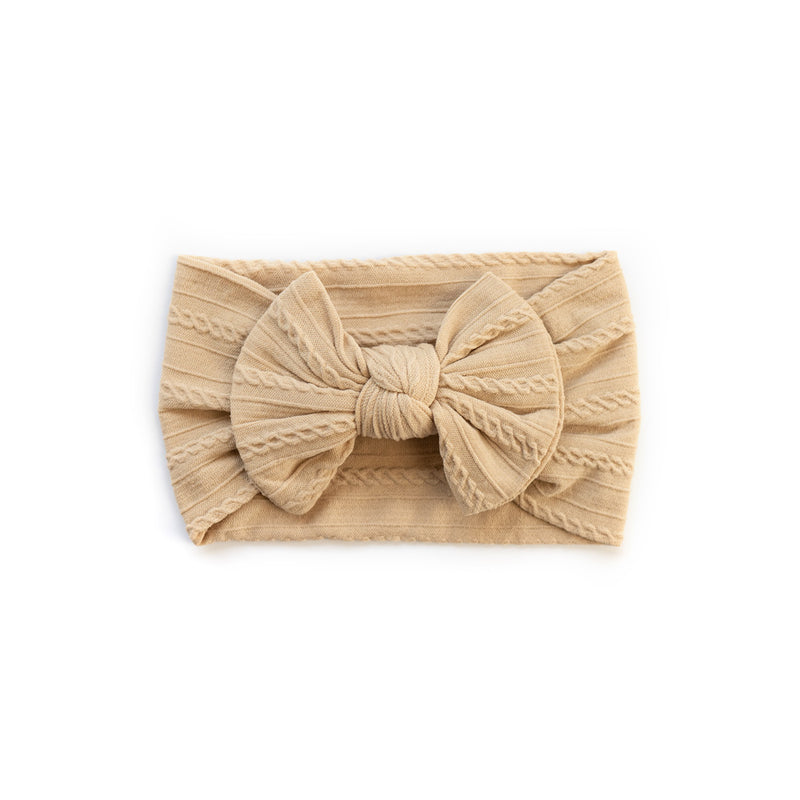Cable Bow Headband - Wheat for baby, newborn and infant. Cute and beautiful. One size fit all