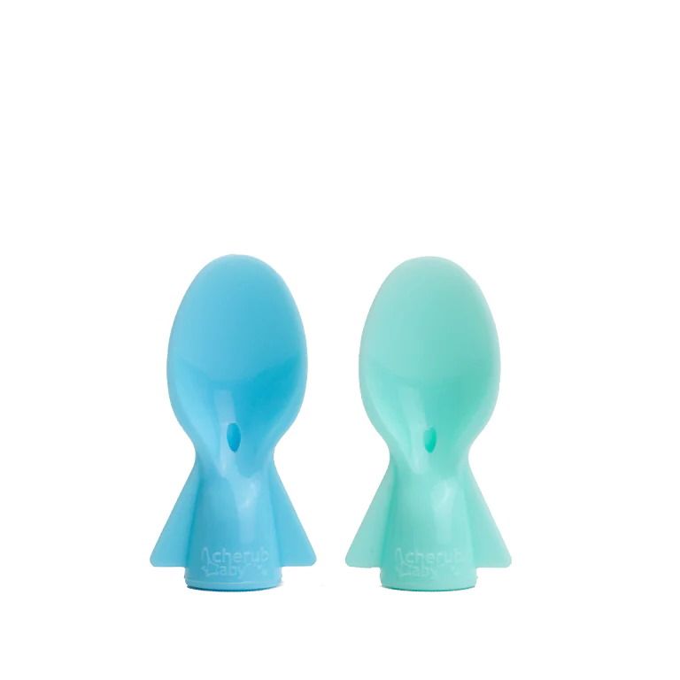 Cherub Baby Universal Food Pouch Spoons 2 pack | Blue & Green for baby starting solids on the go