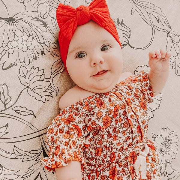 Waffle Bow Headband - Red for baby, newborn and infant. Cute and beautiful. One size fit all